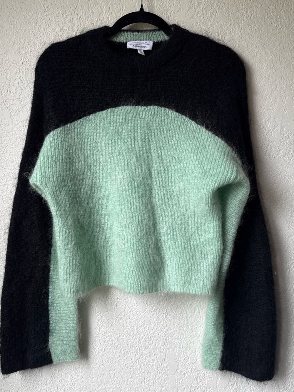 & Other Stories Mint and Black Colorblock Mohair Crewneck Sweater
